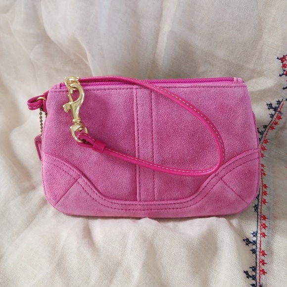 Coach Pink Suede Small Wristlet - Picture 1 of 5